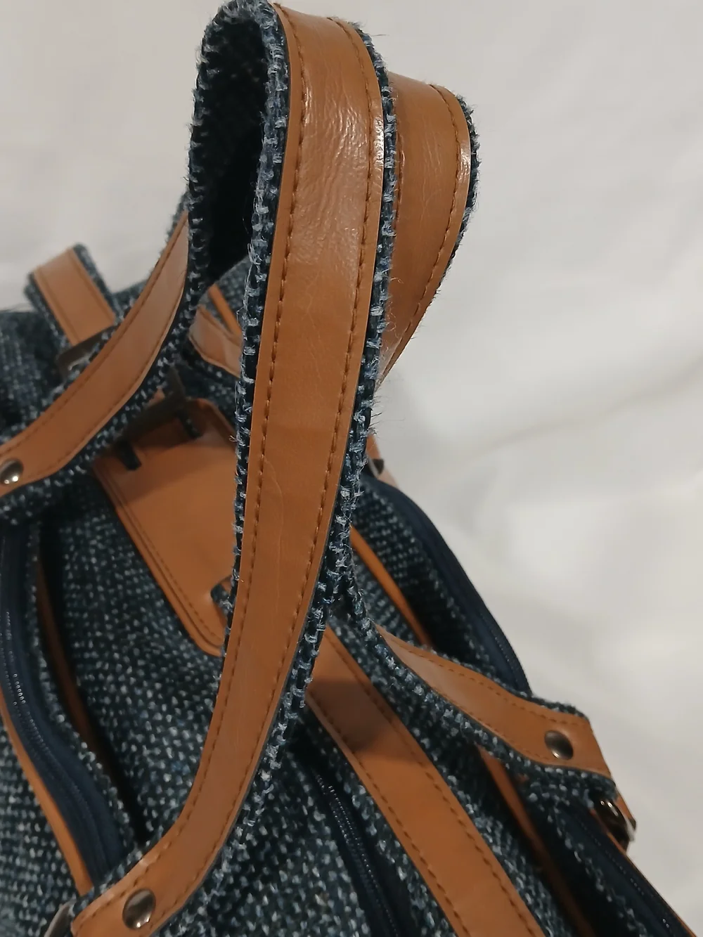 Vintage Pierre Cardin Tweed Weekender Duffel Travel Bag Blue Tan Leather Trim